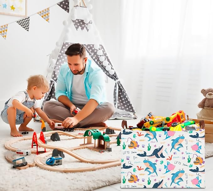 CLOCOR Rectangular Storage Basket Empty,Gift Basket for Kids,Waterproof Storage Bin with Handles,Room Decor(Cute Ocean)-NeatNest