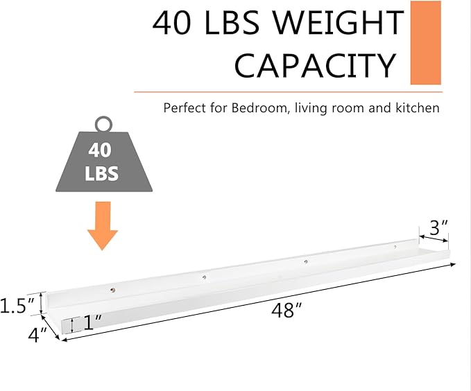 48 Inch White Long Floating Shelves Wall Mounted, Solid Oak Wood Shelf for Storage, Modern Picture Ledge Shelf for Bedroom Living Room Bathroom Kitchen, 48 * 4 * 1.5 (1 Pack)-NeatNest