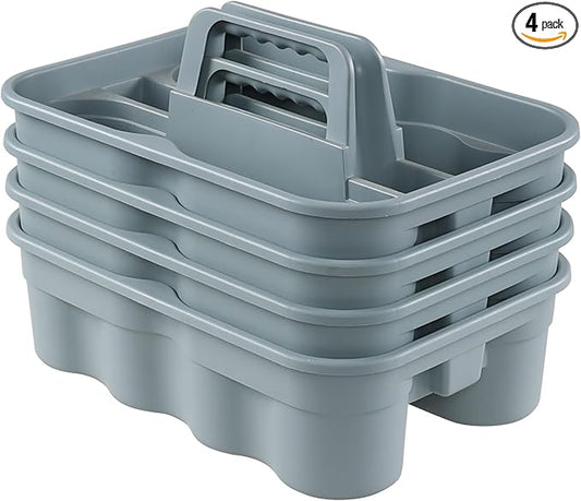 4-Pack Plastic Cleaning Caddy with Handle, Plastic Cleaning Tool Caddy, Gray