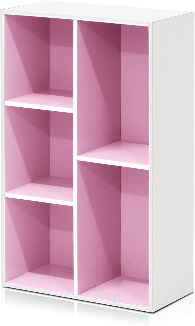 Furinno 5-Cube Reversible Open Shelf, White/Pink 11069WH/PI-NeatNest