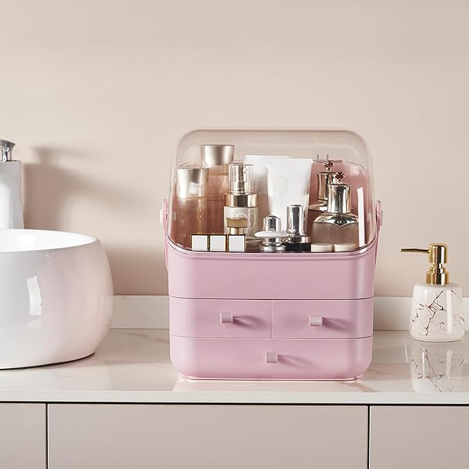 Large Makeup Organizer w Drawers Beauty Organizer Makeup Box Holder Vanity Organization Desk Countertop MakeUp Organizers Bathroom Counter Organizer Skincare Cosmetic Case Stand Dustproof Lid Gift-NeatNest