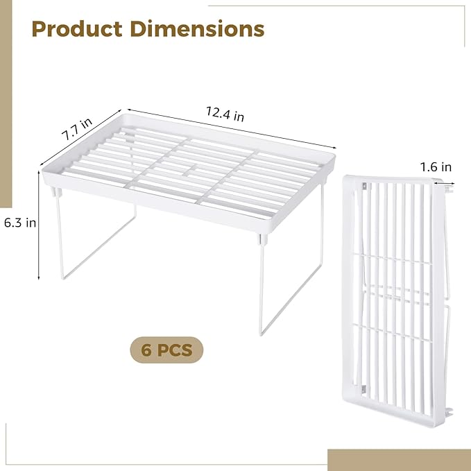 Homaisson 6 PCS Cabinet Storage Shelf Rack, Foldable Cabinet Organizer Shelf, White Stackable Plastic Kitchen Storage shelves Foldable Rack for Kitchen, Fridge, Bathroom-NeatNest