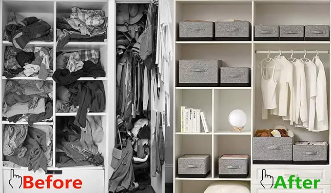 ALYER Collapsible Fabric Storage Organizer with Handles,Shelf Bins Box Container for Bedroom Office Closet Babies Nursery Toys Books Clothes (Gray&Black, 15.8" x 12" x 10")