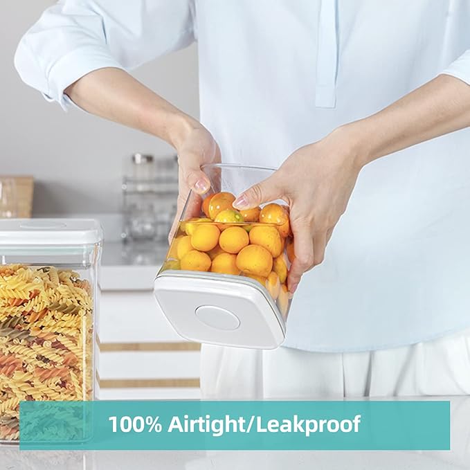 Ankou Airtight Food Storage Container - 0.32 QT （380ml Small Pop Up Food Containers With Lids, Bpa Free Stackable Container for Sugar Tea Candy- 8 Labels - Clear-NeatNest