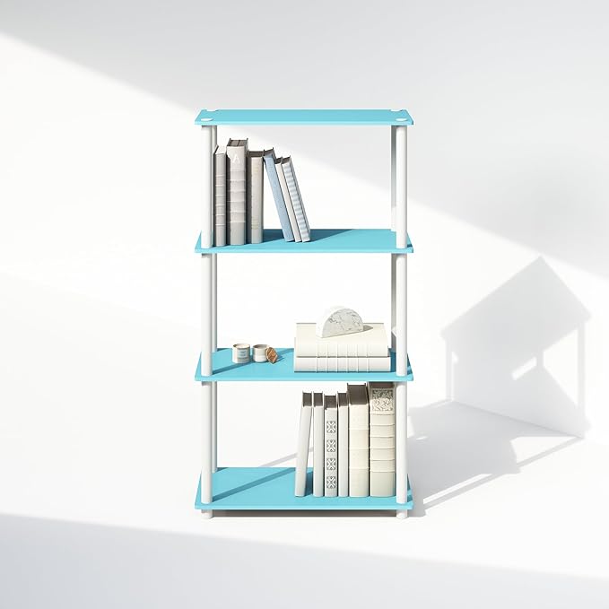 Furinno Turn-N-Tube 4-Tier Multipurpose Bookshelf, Bookcase, Light Blue/White-NeatNest