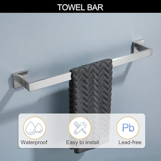 Brushed Nickel Bathroom Towel Bar Set Bathroom Accessories Hardware Set Including Towel Bar Towel Ring Coat Hook and Toilet Paper Holder with Shelf. Wall Mounted Stainless Steel-NeatNest