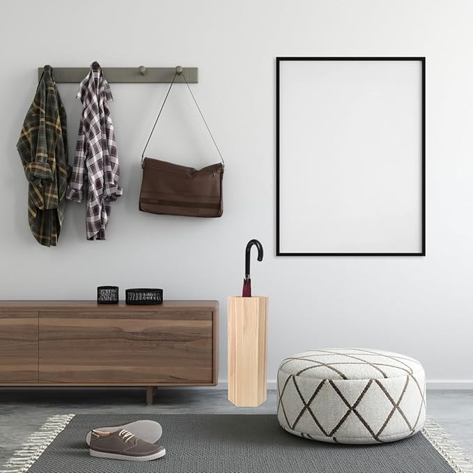 19inch Wooden Umbrella Stand - Hexagon Storage Holder for Umbrellas Canes - Indoor and Outdoor Use - Stylish and Modern Organizer for Entryways