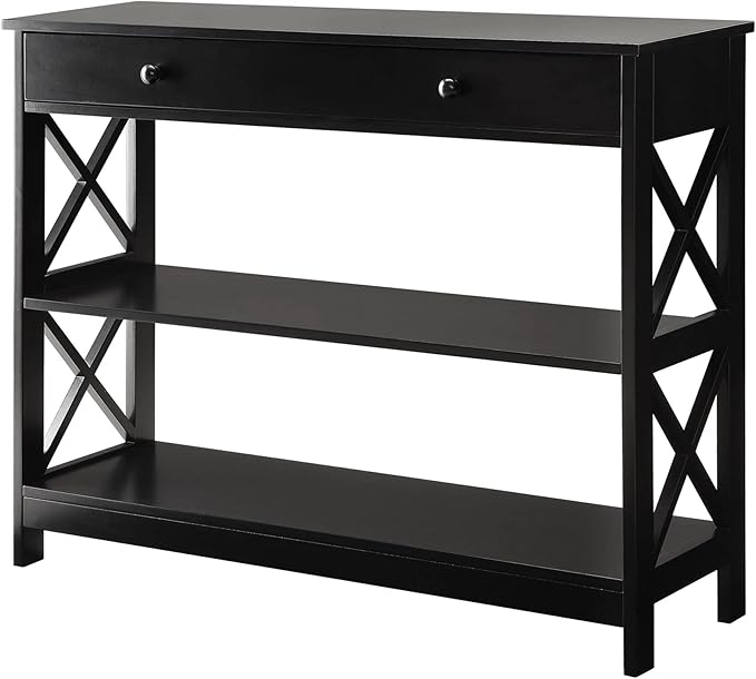 Convenience Concepts Oxford 1-Drawer Console Table 39.5" - Farmhouse Sofa Display with Storage Shelf For Living, Family, & Dining Room, Modern Entryway Hall Table for Kitchen, Bedroom, Black-NeatNest