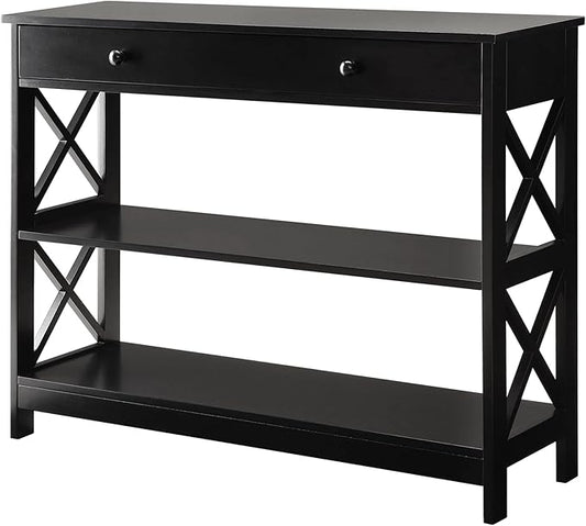 Convenience Concepts Oxford 1-Drawer Console Table 39.5" - Farmhouse Sofa Display with Storage Shelf For Living, Family, & Dining Room, Modern Entryway Hall Table for Kitchen, Bedroom, Black-NeatNest