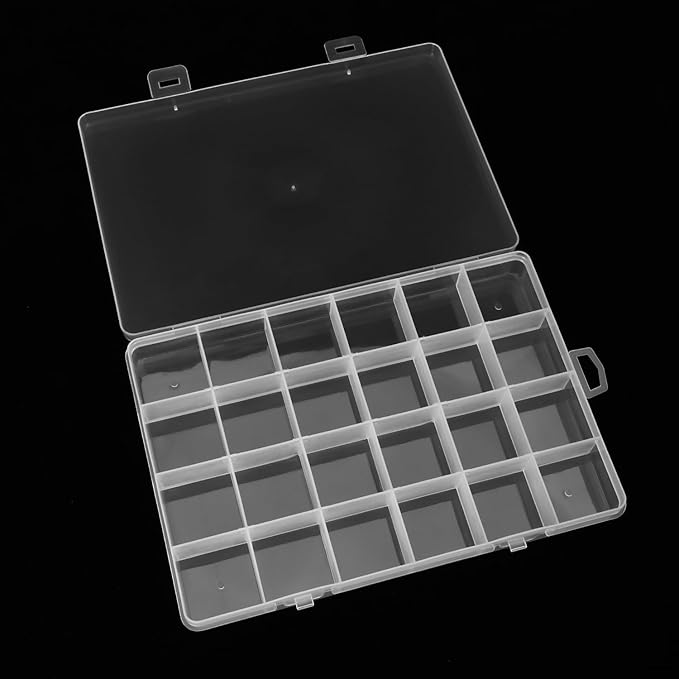 2 Pack 24 Grids Clear Plastic Organizer Box Fixed Compartment Storage Container for Craft, Beads, Jewelry, Small Parts, Small Items-NeatNest
