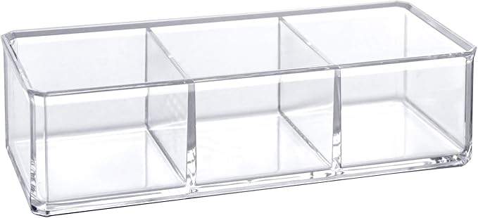 Amazing Abby - Glamour - Acrylic 3-Compartment Makeup Organizer, Transparent Plastic Lipstick Holder, Perfect Bathroom Vanity Storage Solution for Lipsticks, Nail Polishes, and More-NeatNest