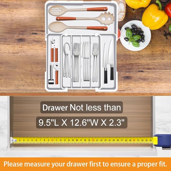 Homecor Silverware Drawer Organizer, Adjustable Kitchen Drawer Organizer, Expands from 4 to 7 Slots, Non-Slip BPA-Free Flatware Cutlery Utensil Holder for Forks Knives Spoons and Kitchen Utensil,White-NeatNest