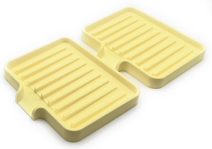 Happitasa Silicone Soap Dish Tray and Sponge Holder with Drain Chute, Pack of 2 | Bathroom and Kitchen Sink Organizer Caddy (Pale Yellow, 5.2"x4", 7.2 Ounces)-NeatNest