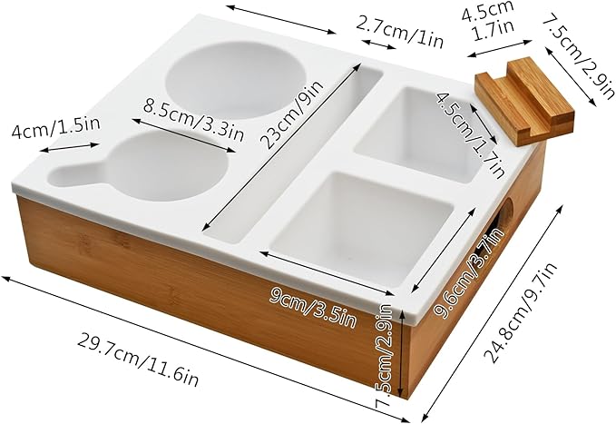 Couch Cup Holder with Bamboo Tray and Anti-Spill Silicone Liner for TV Watching Snack Trays with Cup and Remote Holder (White)-NeatNest