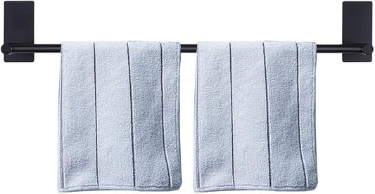 NearMoon Self Adhesive Bathroom Towel Bar- Stainless Steel Bath Wall Shelf Rack Hanging Towel Stick On Sticky Hanger Contemporary Style, NO Drilling (1 Pack, Matte Black, 24-Inch Towel Rack)