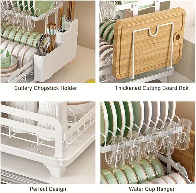 Dish Drying Rack Kitchen Dish Draining Rack 2 Tier Large Capacity for Kitchen Counter