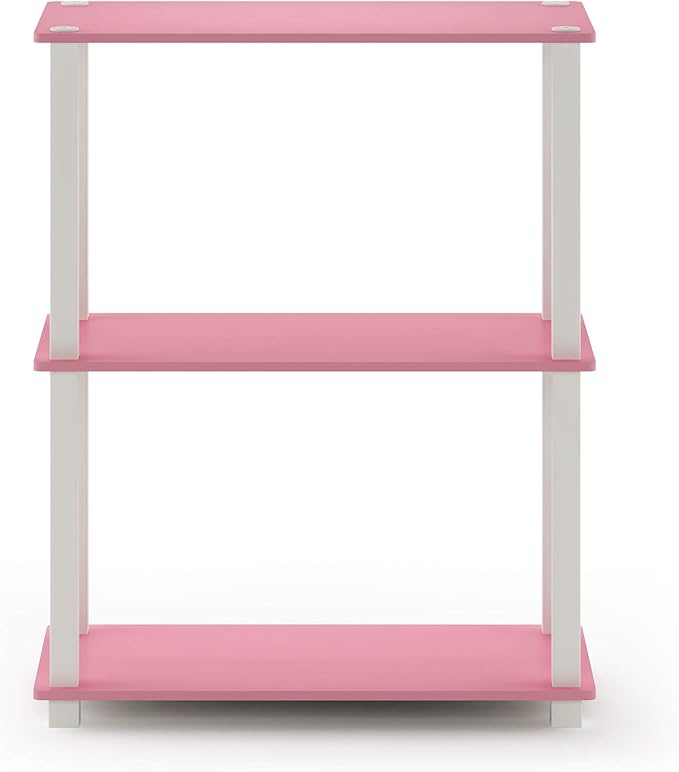 Furinno Turn-S-Tube 3-Tier Compact Multipurpose Shelf Display Rack with Square Tube, Pink/White-NeatNest
