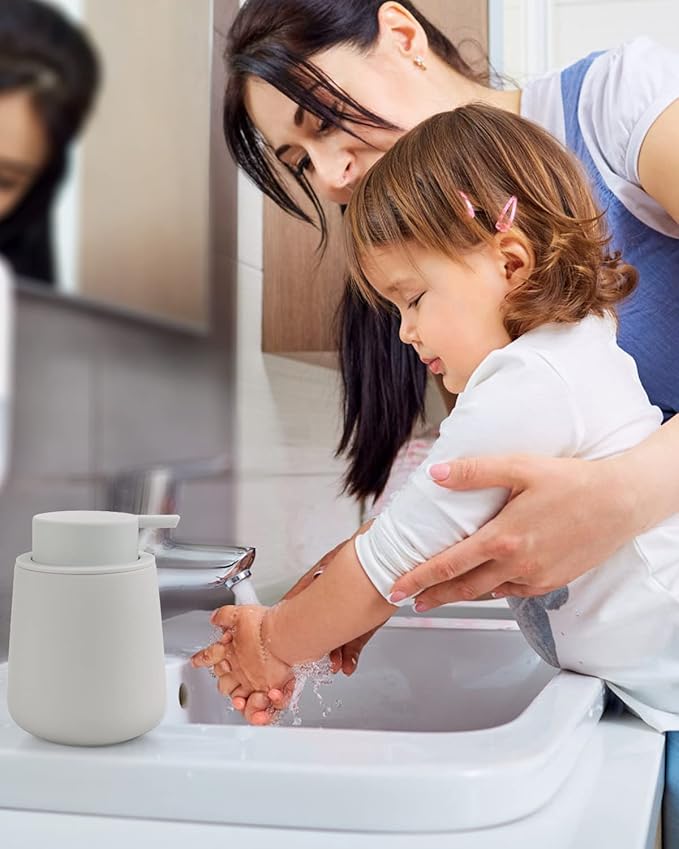 Bosilunlife Soap Dispenser Bathroom - Light Grey Ceramic Soap Dispenser Lotion Pump Dish Soap Dispenser for Kitchen 12oz Refillable Liquid Hand Wash Dispenser for Bathroom (Rubber Paint)-NeatNest