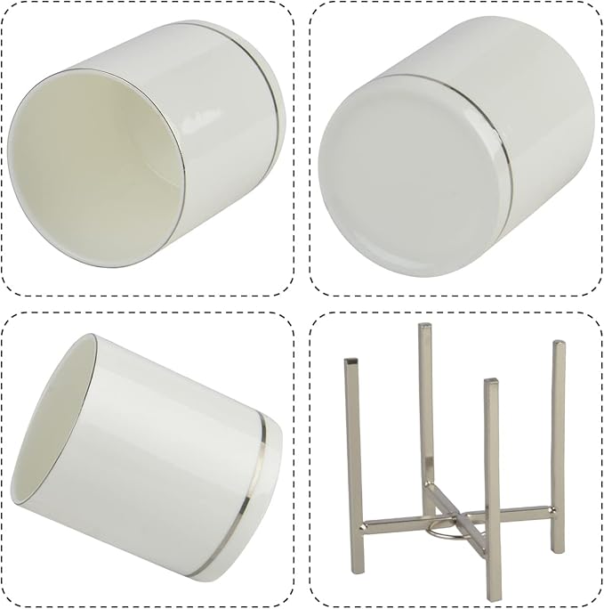 Farmhouse Flatware Holder for Dinner Table, Kitchen Holder for Serving Utensils, Decorative Cutlery Utensil Holder for Kitchen or Parties, Cup with Silver Trim, 1 Pcs-NeatNest