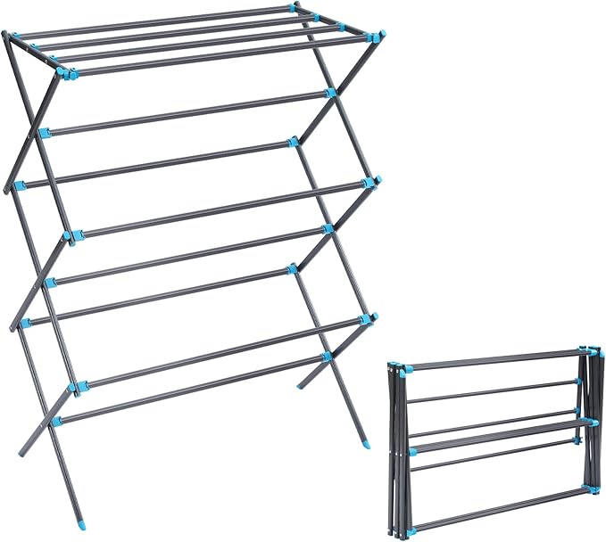 APEXCHASER Foldable Drying Rack Clothing, Metal Laundry Drying Rack Collapsible for Clothes Towel, Clothes Horse for Indoor Outdoor Laundry Room Aparment, Graphite