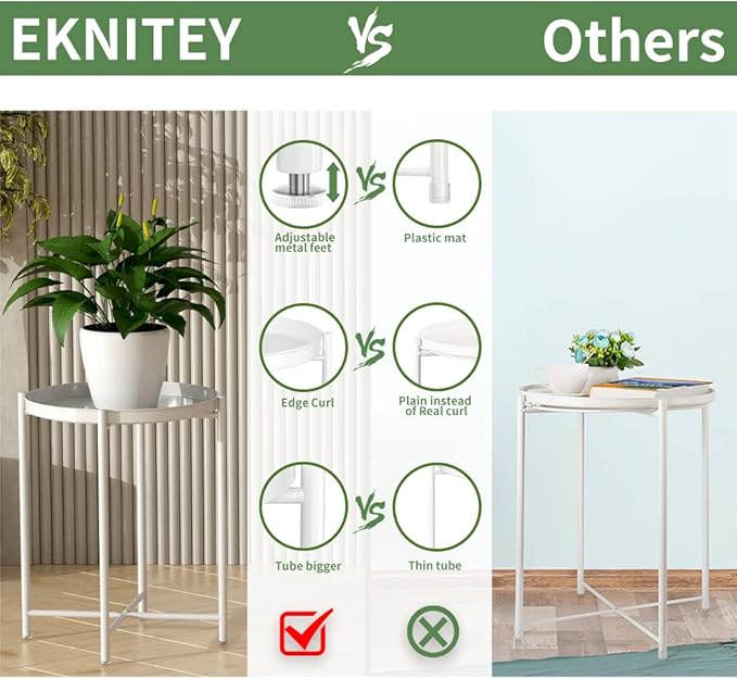 EKNITEY End Table,Folding Metal Side Table Waterproof Small Coffee Table Sofa Side Table with Removable Tray for Living Room Bedroom Balcony and Office-NeatNest