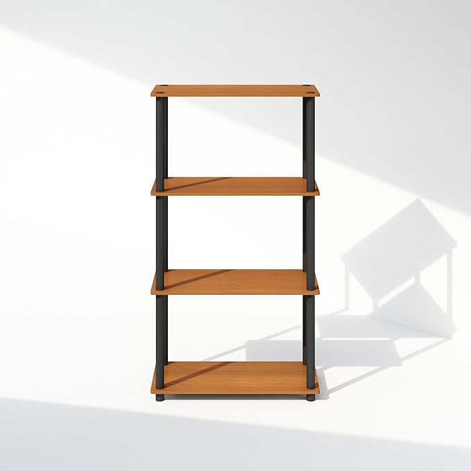Furinno Turn-N-Tube 4-Tier Multipurpose Bookshelf, Bookcase, Light Cherry/Black-NeatNest