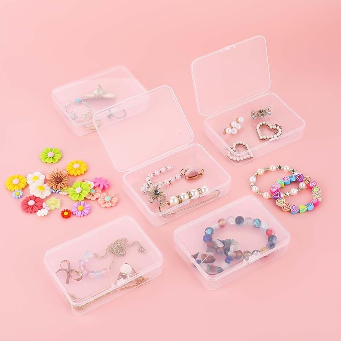 5 Pcs Mini Plastic Storage Containers Box with Lid, Small Storage Containers Travel Case 4x3x1 Inches Clear Rectangle Box Organizer for Collecting Small Items, Beads, Jewelry, Cards, Crafts-NeatNest