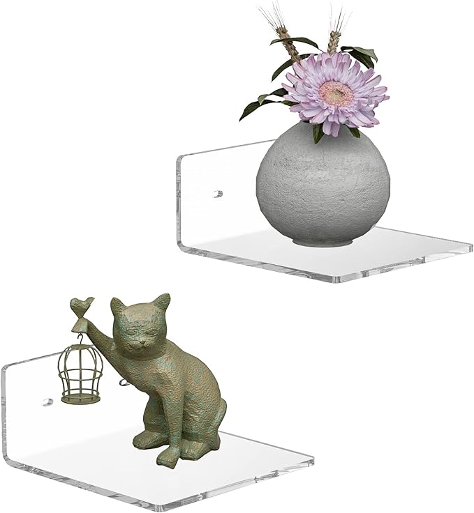 6 Inches Acrylic Small Wall Shelves 2 Pack, Floating Shelf for Wall Mounting, Acrylic Display Ledges for Funko Pop Figures, Home Décor, Living Room, Gaming Room, Plants(6 inch, Clear)-NeatNest
