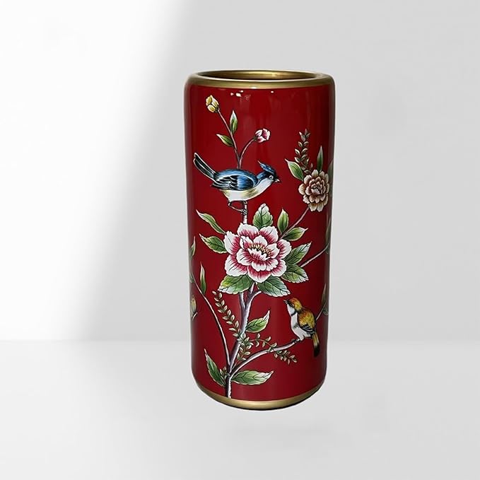 Ceramic Umbrella Stand Umbrella Holder for Entryway Hand-Made Umbrella Stand Barrels Umbrella Holder Cane Floor Standing Vase Ceramic Storage Bucket for Home Office Entrance Indoor.(Red 209)-NeatNest