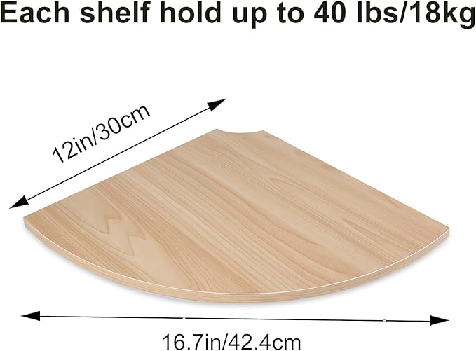 JJL Corner Wall Shelf, 12-Inch Sector Shelf, Set of 2 Wooden Hanging Shelves With Wire Hole for Bedroom Decoration, Light White-NeatNest