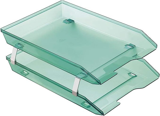 Acrimet Facility 2 Tier Letter Tray, Front Load, Letter Size/A4, Desktop File Organizer, Plastic (Clear Green Color)-NeatNest