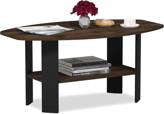 Furinno Simple Design Coffee Table, Columbia Walnut/Black-NeatNest