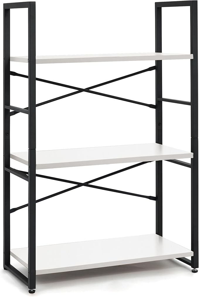CAPHAUS 3 Tier Small Bookshelf, 24 Inch Width Free Standing Shelf, Bookcase Shelf Storage Organizer, Industrial Book Shelves for Home Office, Living Room, White Shelves & Metal Frame-NeatNest