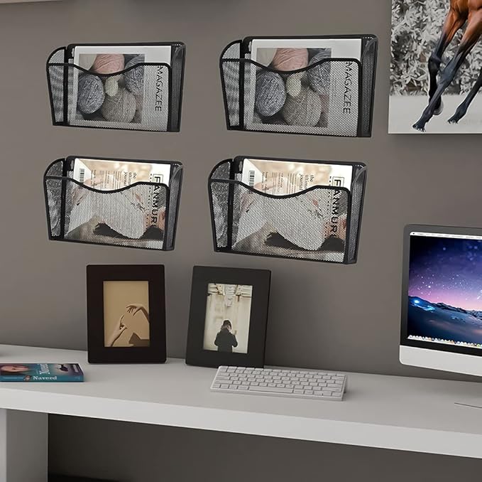 COSYAWN 3 Pack Mesh Wall Mounted File Holder, Metal Hanging Paper Folder Organizers, Single Pockets for Classroom Home and Office Black-NeatNest