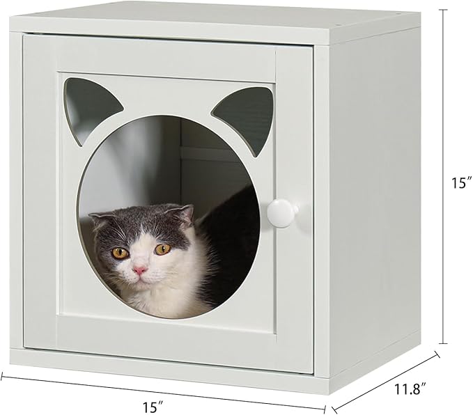 FUSUNBAO Magic DIY Cube Storage Organizer Stackable Cubes for Home Books Clothes Toy-Modular Cubby Storage System-Office Cubical-Bookcase Closet(Pure White-Washed,Cat Door Cube)-NeatNest