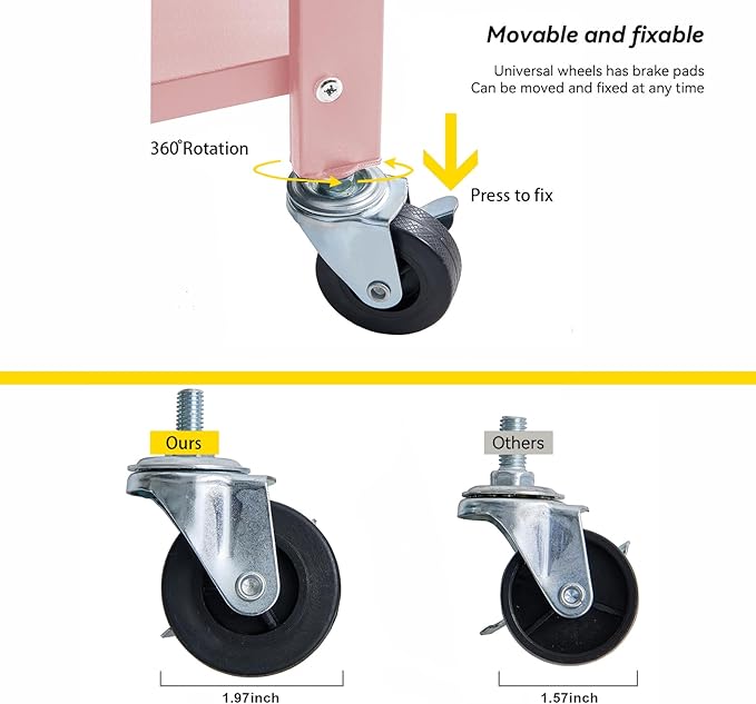 BRIAN & DANY 5-Tier Foldable Storage Shelves with Wheels, Folding Metal Rack Shelving Unit, Heavy Duty No Assembly Organizer Shelf for Garage, Kitchen, Basement, Pantry, Pink-NeatNest