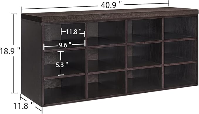 DINZI LVJ Shoe Storage Bench with Cushion, Cubby Shoe Rack with 12 Cubbies, Adjustable Shelves, Multifunctional Shoe Organizer Bench for Entryway, Mudroom, Hallway, Closet and Garage, Espresso-NeatNest
