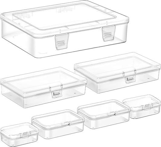 7 Pack Mixed Sizes Rectangular Mini Plastic Containers Clear Plastic Storage Boxes with Hinged Lids Empty Beads Organizers for Small Items Art Craft Jewelry Projects-NeatNest