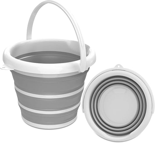 GOLDFOX Collapsible Bucket with Handle - 10L (2.6 Gallon) Portable Water Bucket for Car Wash Household Cleaning, Multiuse Folding Bucket for Outdoor Garden Camping Fishing Car Wash Space Saving- Grey-NeatNest