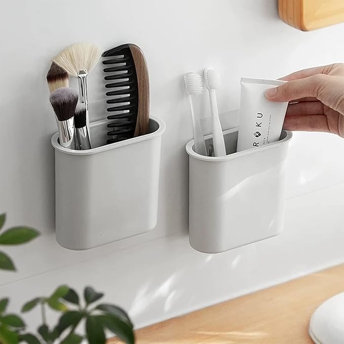 2 Packs Toothbrush Holders Wall Mounted, Self Adhesive Tooth Brush Holder for Bathroom Electric Toothbrush Toothpaste Razor Bathroom Accessories(Grey-NeatNest