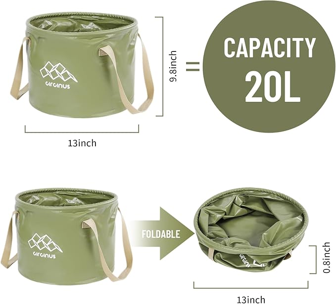 CIRCINUS Collapsible Water Bucket 5.28 gallons (20 liters) Portable wash Basin for Camping Fishing Travel Outdoor Gardening car Washing (Green)-NeatNest