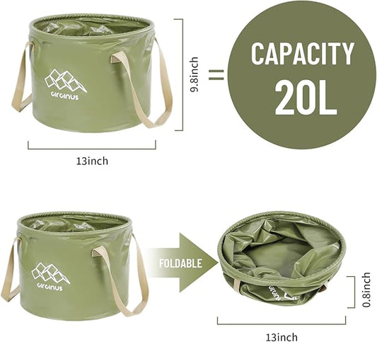 CIRCINUS Collapsible Water Bucket 5.28 gallons (20 liters) Portable wash Basin for Camping Fishing Travel Outdoor Gardening car Washing (Green)-NeatNest