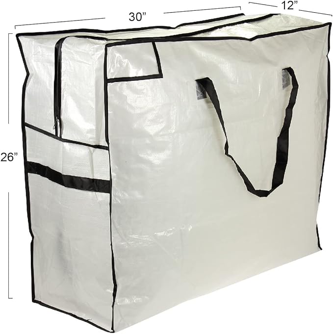 Household Essentials 2622 MightyStor Large Storage Bag with Handles | Clothing and Linen Storage Bag | White Tarp with Black Trim