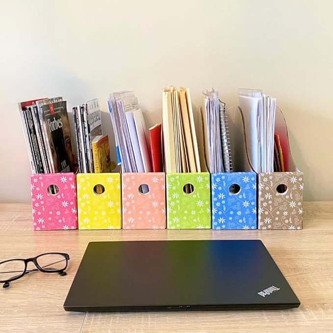 Evelots Magazine File Holder - Set of 24 Floral - Office Desk Organizer - Sturdy Cardboard - New Upgraded Double Front Panel for More Stability - Full 4 Inch Wide - Easy Assemble