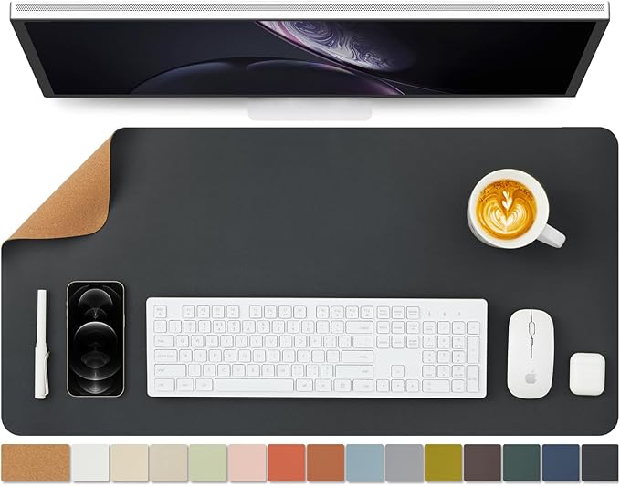 Cork Desk Mat - Dual-Sided Desk Pad for Office and Home - Desk Organization and Accessories - Ideal for Large Mouse Pad and Desk Mats on Top of Desks(Black,80cmx 40cm)-NeatNest