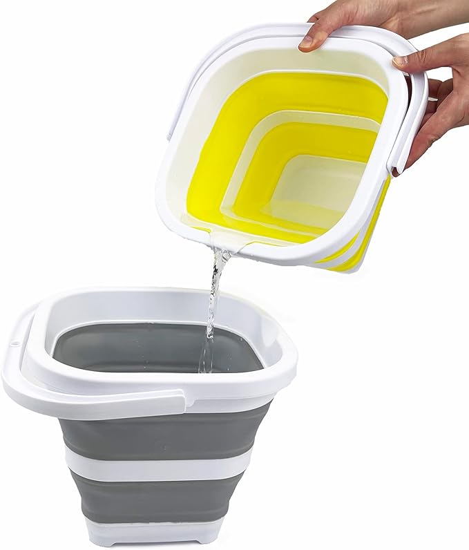 SAMMART Collapsible Rectangular Cleaning Bucket 5L (1.3 Gallon)- Foldable Camping Beach Sand Water Pot Pail- Portable Space Saving Tub for Household, Outdoor Car Washing (White/Grey)-NeatNest