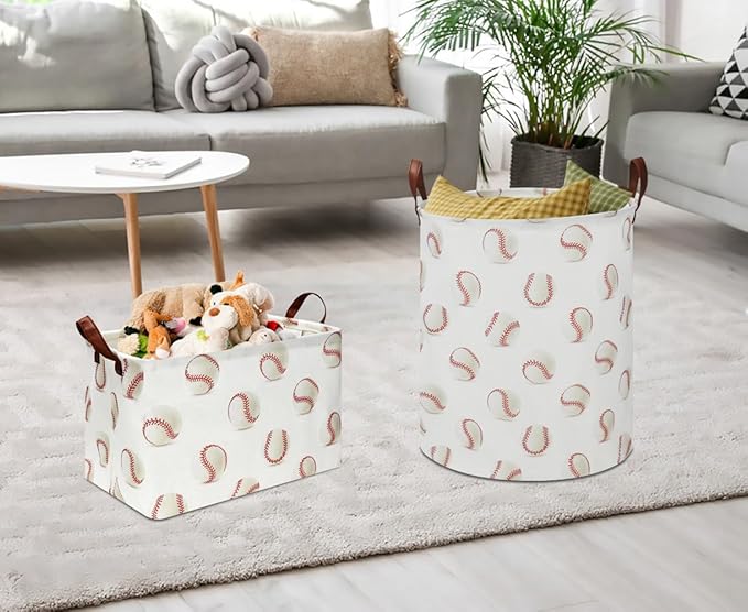 CLOCOR Rectangular Baseball Storage Basket,Collapsible Fabric Storage Container,Gift Basket(Baseball)-NeatNest
