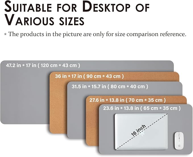 Cork Desk Mat - Small Dual-Sided Desk Pad for Office and Home - Desk Organization and Accessories - Ideal for Large Mouse Pad and Small Desk Mats on Top of Desks(Gray,23.6"x 13.8")-NeatNest
