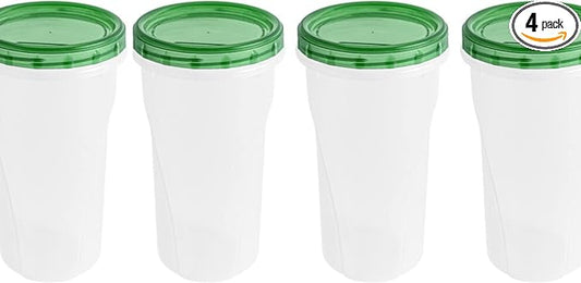 HomeyGear [48 Oz - Green - 4 Pk] Large Deli Food Storage Screw And Seal Containers 48 Oz Stackable Reusable Mirowave Dishwasher Safe Quality Plastic Twist Cap Canisters 4 Pack