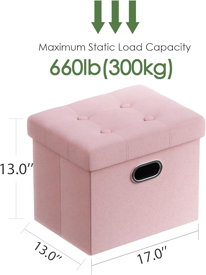 PRANDOM Ottoman with Storage [1-Pack] Velvet Folding Small Square Foot Stool with Lid for Living Room Bedroom Coffee Table Dorm Pink 17x13x13 inches-NeatNest